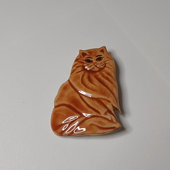 Cute Ceramic Orange Cat Brooch - Picture 7 of 10